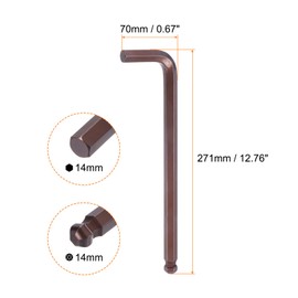 sourcing map Ball End Hex Key Wrench 14mm S2 Steel L-Shape Extra Long Arm Hexagon Metric Wrenches Repairing Tool for Home Repair, Red