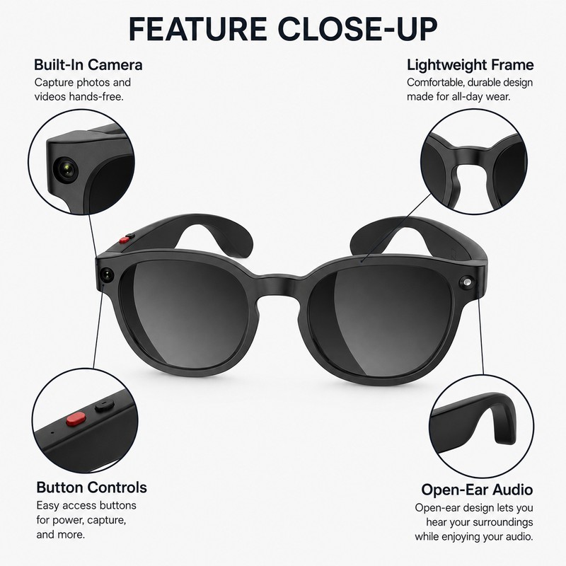AI Smart Glasses for Calls and Music – Bluetooth Sunglasses