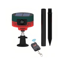 Lancoon Solar Motion Sensor Alarm Repellent 360°Motion Detector Loud Siren LED Flashing Light IP55 Waterproof with Remote High Volume Voice Recording for Farm Home Barn Yard