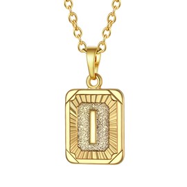 Focalook 26 letters A B C initial letters, pendant with 45 cm / 50 cm Rolo chain, hexagon/rectangle tag necklace for women, girls pendant loop, adjustable gold/ silver available for selection., I
