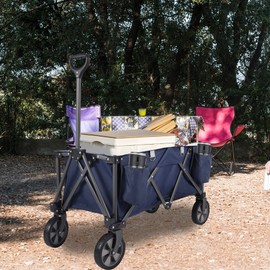 REDCAMP Collapsible Wagon Cart with 220lbs Weight Capacity, 150L Heavy Duty Foldable Portable Wagon Utility Cart Dog Wagon with Cup Holder for Sports Shopping Pet