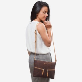 Corkor Across Body Bag for Women Front Pockets Cross Body Strap Vegan Leather Cork Brown Color
