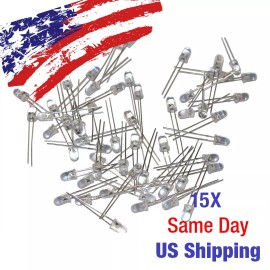 Brain Wire Clear White 5mm LED Light Emitting Diode 20mA 2V 28mm Legs 15PCS US SHIP TODAY!