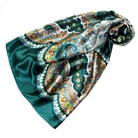 Lorenzo Cana Silk Scarf Elaborately Printed Cloth 100% Silk 90 cm x 90 cm Harmonious Green Colours Women's Scarf 89082, Green