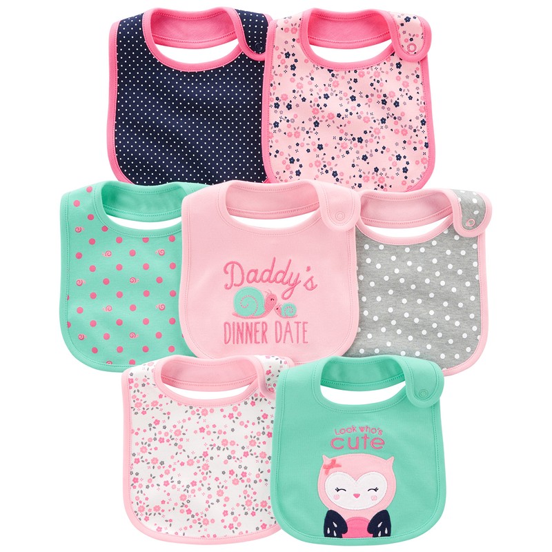 Simple Joys by Carter's Baby 7-Pack Teething Bibs, Pink/Mint Green,