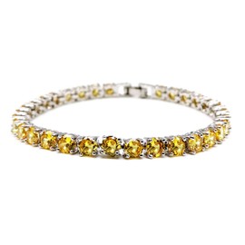 gemstoneworld 7.5 Inches Tennis Bracelet for Women, 5mm Round Cut Cubic Zirconia CZ White Gold Plated Chain Jewelry for Birthday Party Wedding Engagement Xmas Gift, Metal, simulated-yellow-citrine