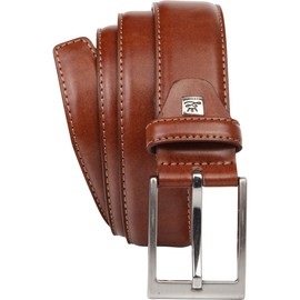 LINDENMANN Men's Leather Belt, 35 mm Wide, Full Leather Belt, Cognac/Grey/White, brown