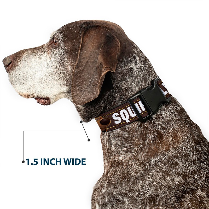 Buckle-Down Plastic Clip Collar - Dug 3-Poses/SQUIRREL! Brown/Yellow/White - 1"