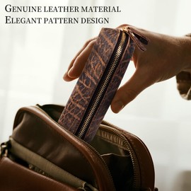 Gexmil - Funda de piel auténtica, soporte para lápices de piel de grano completo, bolsa de papelería hecha a mano para trabajo y oficina, estilo clásico, color café guijarro gigante