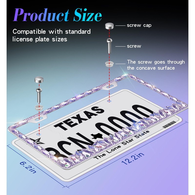 Murimt Purple Bling License Plate Frame 1 Pack Rhinestone Bedazzled