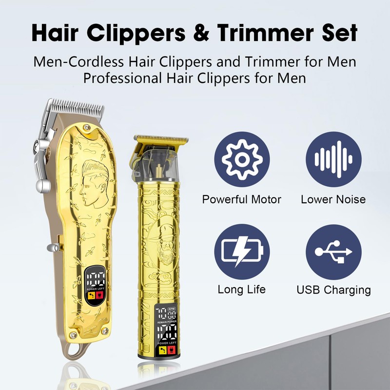 LQT Men’s Gold Hair Clippers, Cordless Professional Barber Clippers &