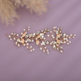 Rumtock Beads with Crystal Hair Piece Wedding Bridal Cute Small Gold Headband Handmade Rhinestones Hair Accessories (Gold)