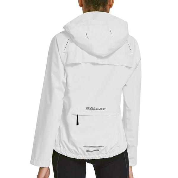 BALEAF Women's Cycling Running Jackets Reflective Windbreaker Raincoat Waterproof Windproof Cold Weather Biking Hooded White XL