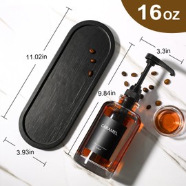 Coffee Syrup Dispenser for Coffee Bar, Glass Syrup Dispenser with 1/4oz Large Capacity Pump, Coffee Syrup Pump Dispenser for Coffee Station, 16.9 fl oz Maple Syrup Bottles for Coffee Bar Organizer