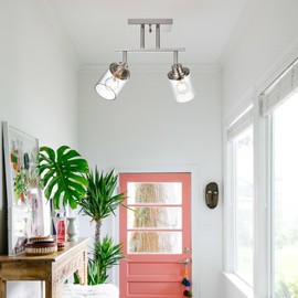 MILUCES 2 Light Track Lighting Kit Brushed Nickel, Bathroom Wall Lights with Clear Glass Shade, Flush Mount Spotlight Ceiling with Flexibly Rotatable Light Head for Kitchen Living Room Hallway