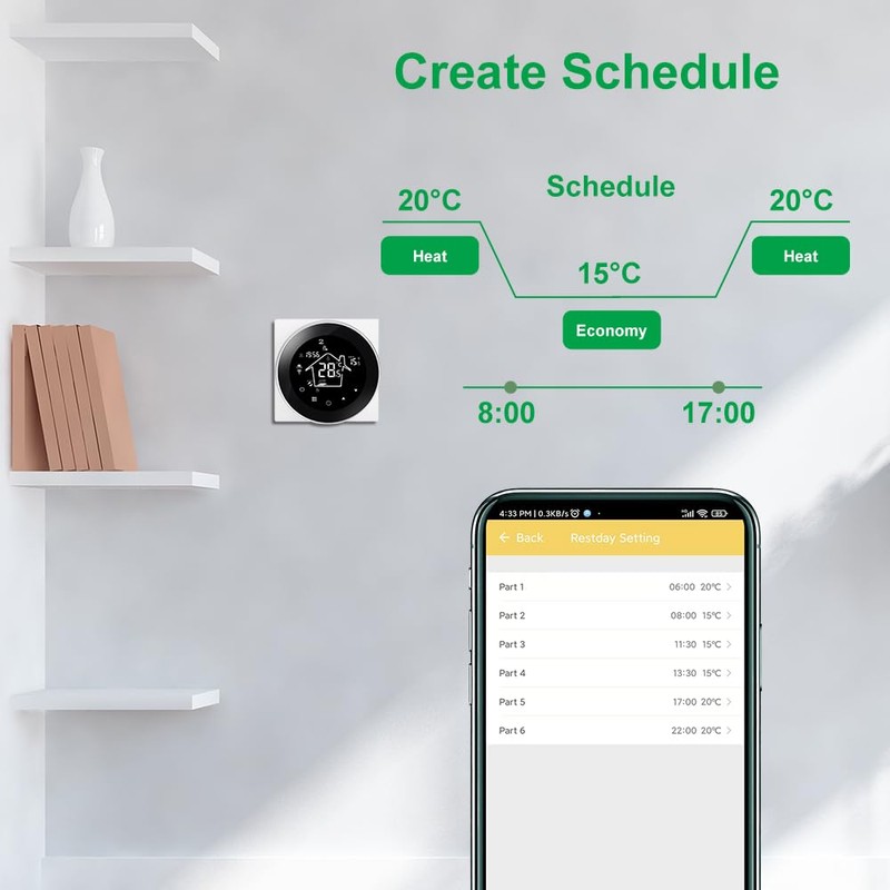 KETOTEK Smart Underfloor Heating Thermostats Water WiFi Compatible with Alexa,