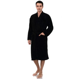 TowelSelections Men's Plush Robe Soft Fleece Kimono Bathrobe Large/X-Large Black