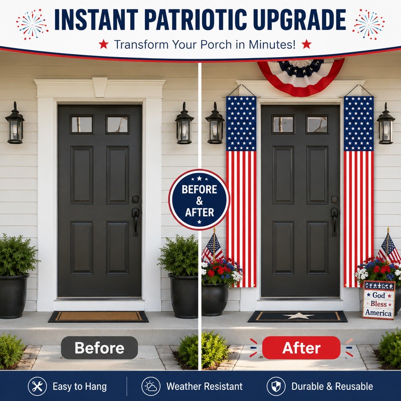 American Flag Hanging Banner for Patriotic Decor – Polyester Porch