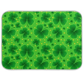 St Patrick's Day Clovers Green Dish Drying Mat 18x24 for Kitchen Lucky Shamrock Leaves Golden Coins Dishes Pad Dish Drainer Rack Mats Absorbent Fast Dry Kitchen Accessories