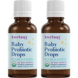 LOVEBUG Baby Probiotic Drops - Organic Probiotics for Immune Support and Baby Constipation & Colic Relief - Tasteless & Sugar-Free Liquid Drops for Newborns, Babies & Infants (0-12 Months) - 20ml