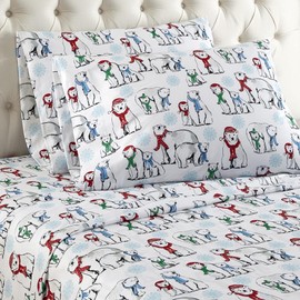 Shavel Micro Flannel Quality Printed Sheet Set - Twin Flat/Fitted Sheet 66x96/75x39x14 Pillowcase 21x32 - Polar Bears.