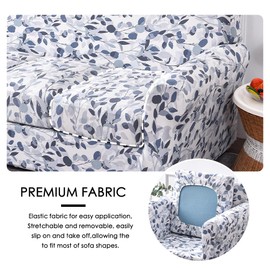 FORCHEER 3 Piece Stretch Sofa Cover for 2 Cushion Couch Covers Blue Leaves Printed Loveseat Slipcover with 2 Separate Seat Cushion Covers Washable Furniture Protector (Loveseat, Styles 6)