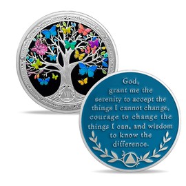 IELCJJ 7 Year Sobriety Coin, Vintage Recovery Tree of Life Sobriety Chip Colorful Butterfly AA Coin and Medallions AA NA Sober Token Narcotics Alcoholics Anonymous Recovery Gifts for Men Women