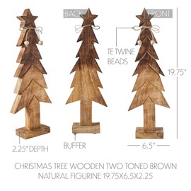 VHC Brands Wooden Two Toned Brown Natural Christmas Tree Figurine 19.75x6.5x2.25
