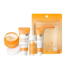 4Pcs Hautpflege Kit, Reise tägliche Hautpflege Kits mit Gesichtsreiniger, Toner, Sonnenschutz und Gesichtscreme, Vitamin C Hautpflege Geschenke Hautpflege Sets für Mädchen Frauen