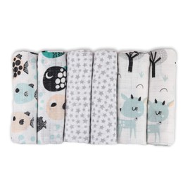 Muslin Cloths - Muslin Nappies - Pack of 6, 70 x 80 cm - Baby Burp Cloths