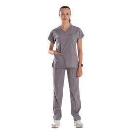 ELLYSHINE Medical Uniforms & Scrubs Set | V-Neck Scrub Top and Drawstring Scrub Pants (XS, Grey)