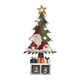 Tabletop Christmas Tree with LED Lights Santa Decor Xmas Countdown Calendar Wooden Xmas Tree Table Top for Winter Holiday Christmas Decoration (Red santa)