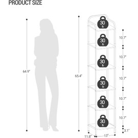 Hzuaneri Bookcase Bookshelf, Narrow Book Shelf, Industrial Corner Shelf Storage Organizer, Slim Shelving Unit for Home Office, Living Room, Bedroom, Kitchen, 6-Tier Rustic Brown and Black BC24601B