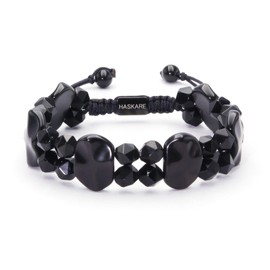 Protection Crystals Beads Bracelets for Men - HASKARE Premium Mens Beaded Bracelet Unique Gifts Black Obsidian Bracelet, Ultimate Protection Beads Bracelet Engraved Cross Shield Stone Bracelet for Men