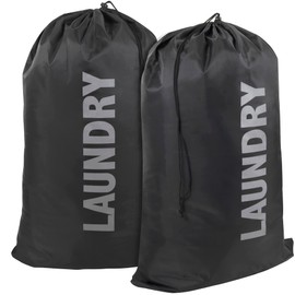 Washable Drawstring Laundry Bags 2 Pack Extra Large Heavy Duty College Dorm Dirty Laundry Clothes Travel Bag and Gym Clothes Bag for Guys and Girls (Black "Laundry")