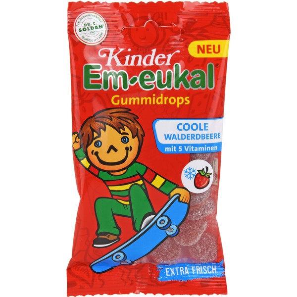 Em-eukal Kinder Em-eukal Gummidrops Coole Walderdbeere mit 5 Vitaminen, 75 g Bonbons