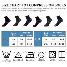 Compression Socks 6 Pairs for Women and Men, Plantar Fasciitis Arch Support Low Cut Running Gym Compression Foot Socks (L/XL)