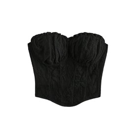 WDIRARA Women's Textured Asymmetrical Crop Tube Top Strapless Bustier Tops Ruched Smocked Bandeau Black Large