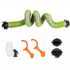 OUTPRIZE 15FT RV Sewer Hose, Extreme Heavy Duty TPE for Abrasion Resistance and Crush Protection, Camper Sewer Hose Kit with Pre-Attached Bayonet Fittings, 4-in-1 Adapter Elbow and Wrench, Green