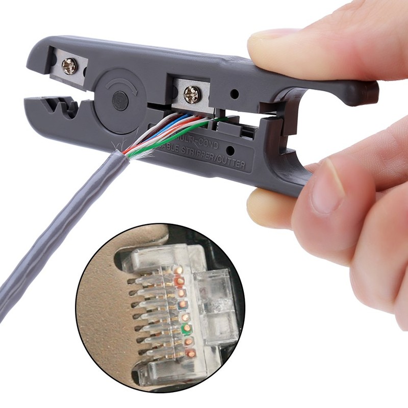 Multi-functional tool with round cable stripper, cable cutter, flat cable