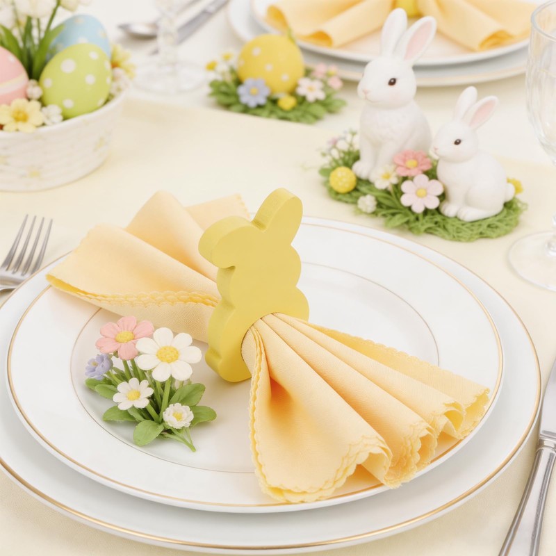 16 Pcs Easter Napkin Rings and Easter Napkins Cloth -Wood