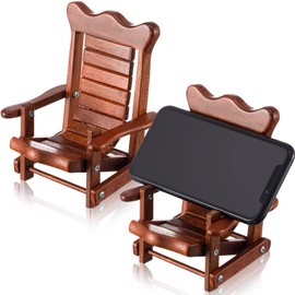 Kingdder 2 Pcs Wood Cell Phone Stand Cute Wooden Folding Chair Phone Holder Adjustable Office Cellphone Stand Portable Desktop Foldable Chair Shape Mobile Smartphone Holder for Desk Home Travel