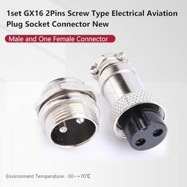 Conector de Aviación GX16 2 Pines Conector Macho Hembra para Panel de Metal Enchufe Eléctrico con Rosca Impermeable para Montaje en Panel
