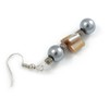 Grey Glass and Antique White Shell Bead Drop Earrings with