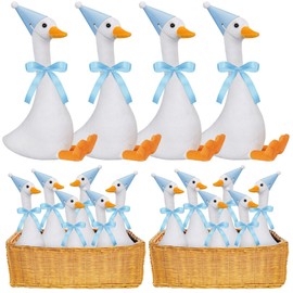 Blueweenly 12 Sets One Silly Goose Birthday Decor Girl Boy 1st Adopt a Goose Party Favor Gift 7.1 Inch Plush Stuffed Animal with Mini Party Hats and Ribbons(Cute,Blue)