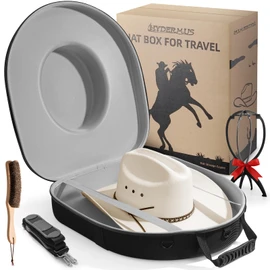Hat Can for Cowboy Travel Extra Large, Waterproof Hard Case Box Storage for Fedora Panama Tweed Cap Holder Organizer Carrier with Adjustable Carry Strap, Men's Western Gifts, Large Grey Interior