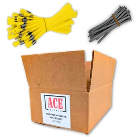 Yellow Marking Whiskers with Stakes - 100 Pack - Durable Marking Whisker Set - Use Survey Whiskers As Ground Markers, Construction Markers, Or Trail Markers