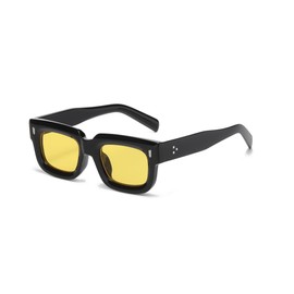 WDZAYXC Thick Square Sunglasses for Men and Women, Vintage Rectangular Glasses, UV400 Protection, black/yellow, Unit size