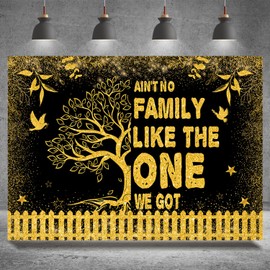 Family Reunion Backdrop Welcome to Our Family Members Photography Background Black Gold Theme Family Members Gathering Family Tree Leaves Party Decoration Supplies Banner Photo Booth Prop(7x5ft)