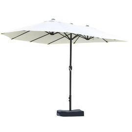 Outsunny Patio Umbrella 15' Steel Rectangular Outdoor Double Sided Market with base, Sun Protection & Easy Crank for Deck Pool Patio, Beige